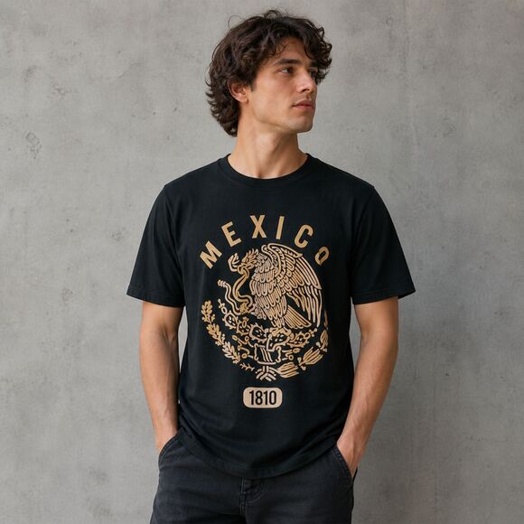 Handmade Other - Men T-Shirt Mexico Eagle Graphic Casual Streetwear Black Size L